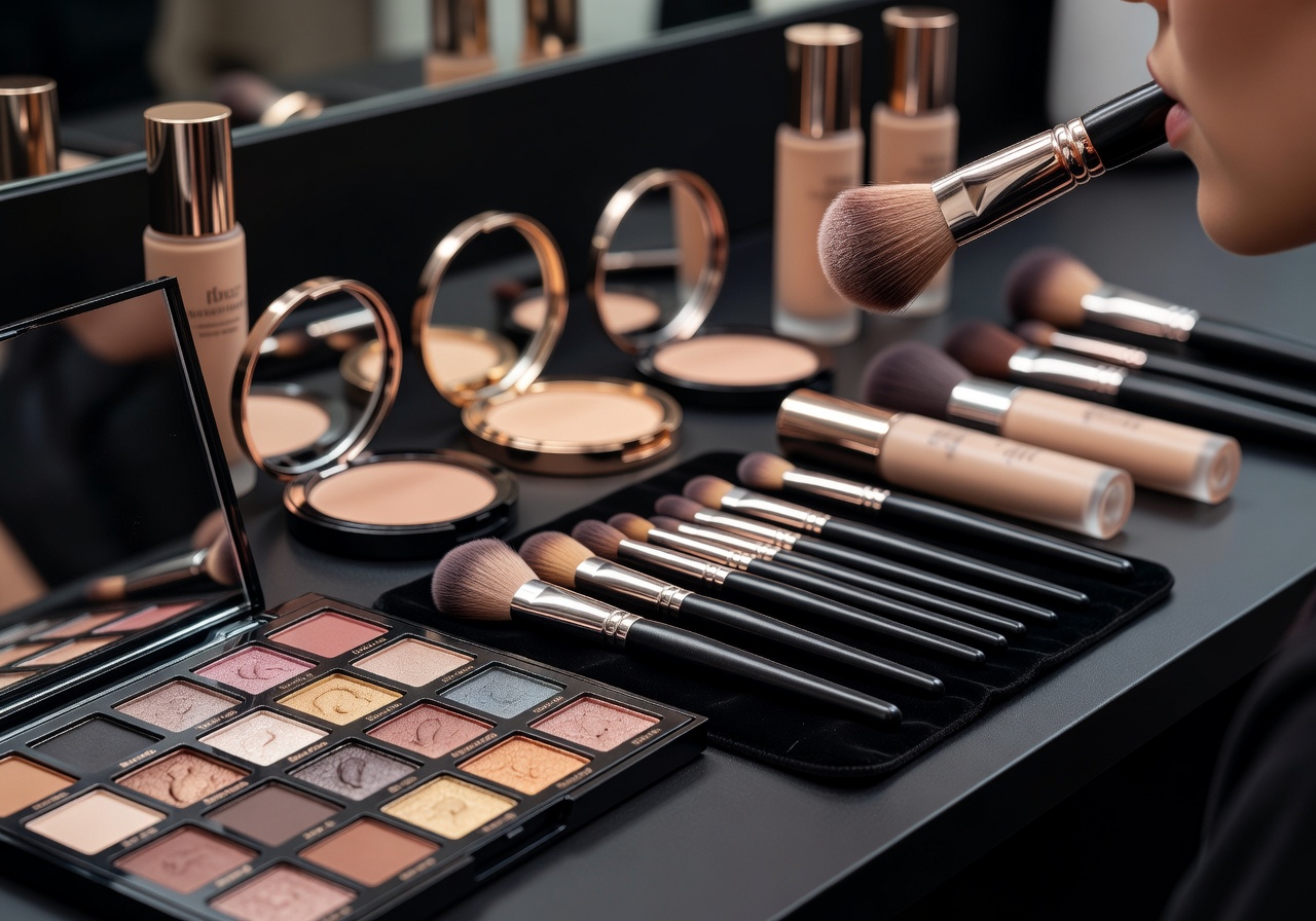 Makeup artist applying luxury cosmetics